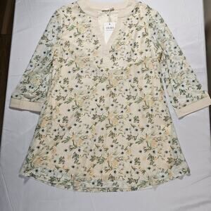 Floral Tunic Blouse Womens Small Boho Cottagecore Lightweight NWT Cream Green